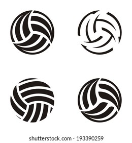 Set of black vector volleyball ball abstract icons