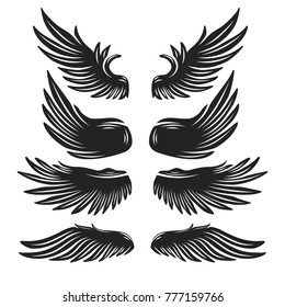 Set of black vector wings for your design.Isolated on white background.