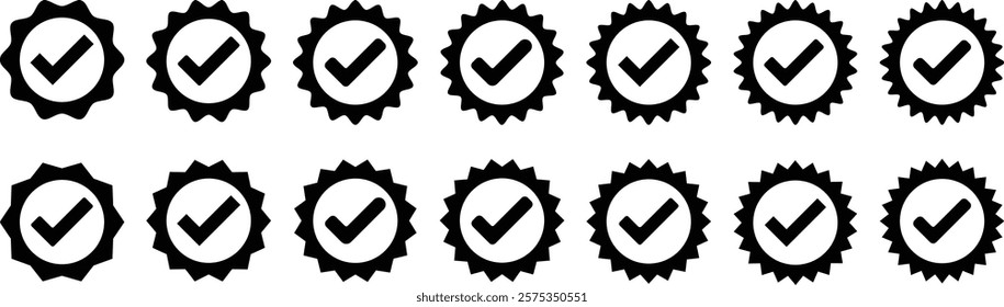Set of black verification badge. Social media and Profile Verified badge icon. Verify badges. Check and Approved, Accept, Instagram verified badge icon. Winning award, prize, medal or badges.