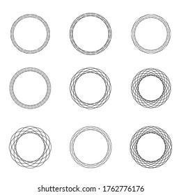 Set of black vintage circular frames with ornament. A set of abstract black symbols. Collection of retro banners. Circle empty templates with place for information and text.