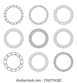 Set of black vintage circular frames with ornament. A set of abstract black symbols. Collection of retro banners. Circle empty templates with place for information and text.