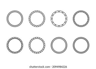 Set of black vintage circular frames with ornament. A set of abstract black symbols. Collection of retro banners. Circle empty templates with place for information and text.