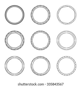 Set of black vintage circular frames with ornament. A set of abstract black symbols. Collection of retro banners. Circle empty templates with place for information and text.
