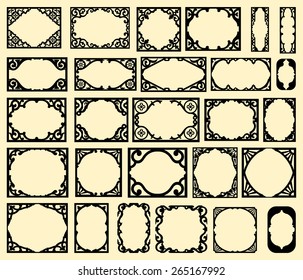 Set of black vintage frames, design elements