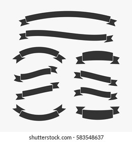 Set of black vintage ribbon banners isolated on light background. Blank classic ribbon banners for web design elements, badges, retro and hipster logos, vector illustration eps10.