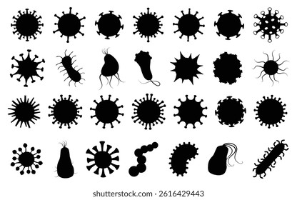 Set of black virus microbe silhouette. Vector illustration