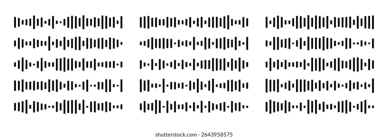 Set of black voice message equalizer graphic. Audio sound wave visualization for music player and user interface element design.