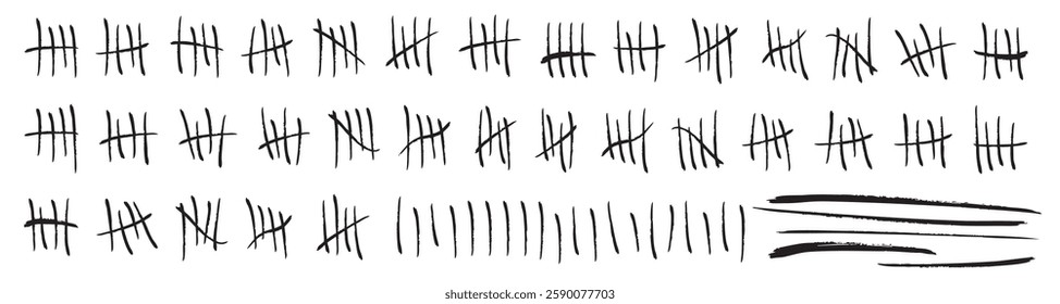 Set of black waiting tally number elements