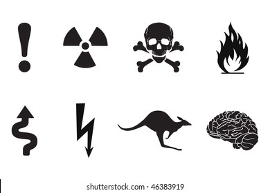 Set of black warning signs, silhouettes