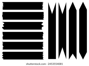 Juego de cintas washi negras. Colección de cintas Washi con patrón en Vector. Trozos de cinta decorativa para álbumes de recortes