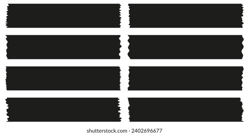 Set of black washi tapes isolated on white. Washi tapes collection in vector. Pieces of decorative tape for scrapbooks