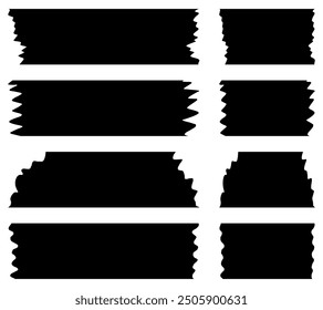 Set of black washi tapes isolated on white. Washi tapes collection in vector. Pieces of decorative tape for scrapbooks