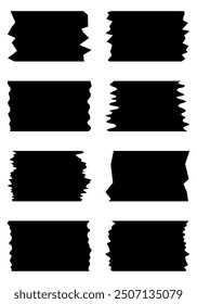 Set of black washi tapes isolated on white. Washi tapes collection in vector. Pieces of decorative tape for scrapbooks. Torn paper	