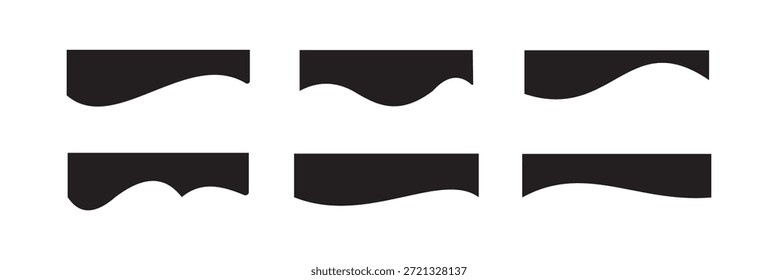 Conjunto de divisor de Sitio web de onda negro, Ilustración vectorial de elemento de diseño abstracto de forma de curva de separador sobre fondo blanco. Adecuado para Anuncios, divisores, cabeceras, fondos, Elementos decorativos, Sitio web.