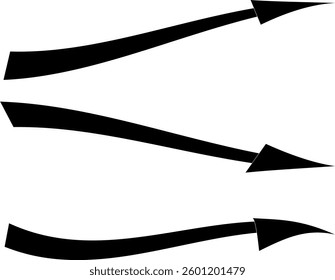 Set of black wavy arrows pointing in various directions. Perfect for adding a dynamic and playful feel to designs. For presentations, infographics, and website design.