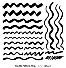 Set of black wavy stripes. Black brush strokes