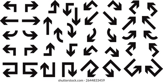 Conjunto de símbolo de flecha de dirección de camino negro, Ilustración vectorial de arte de signo de camino.
