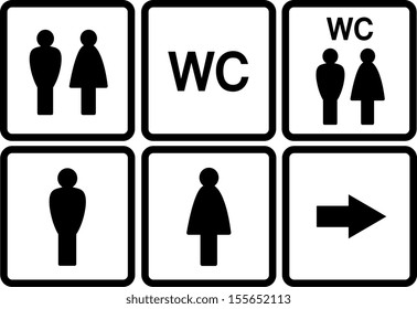 conjunto de iconos wc negros sobre fondo blanco en el marco