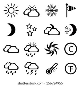 Set of black weather icons, vector illustration