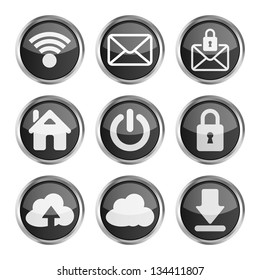 set of black web icons on a white background