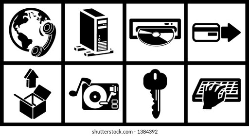 a set of black web or internet icons