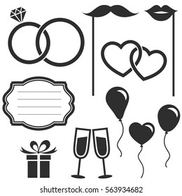 Set of black wedding icons isolated on white