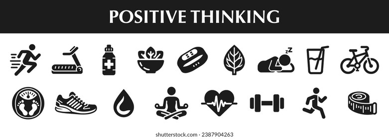 set of black wellness and healthy lifestyle icons on a white background. Vector illustration