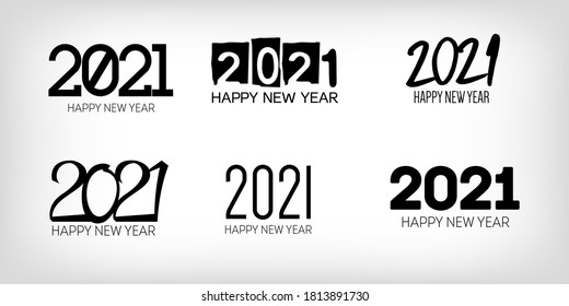 Set of Black and White 2021 Banner Christmas Logo Wallpaper. Winter Holiday Celebration Card. Happy New Year Border Design. Set of Black and White 2021 Text Typography. Graphic 2021 Icon Pattern.