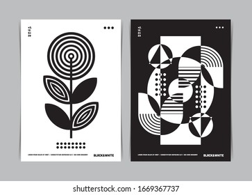 Set Of Black And White Abstract Geometric Art Poster template. Vector illustration.