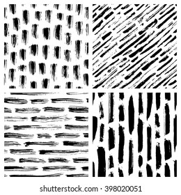 Set of black and white abstract hand drawn seamless patterns