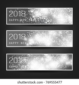  Set of Black and White Abstract Horizontal New Year Headers Banners for Year 2018 - Vector Design