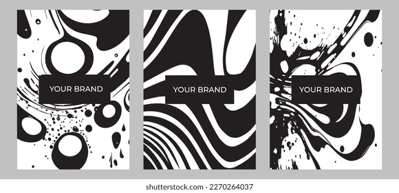 Set of black and white abstract textures. Design for covers, presentations, invitations, leaflets, posters, business cards. Contemporary art. Vector elements.