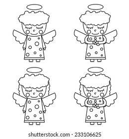 Set of black and white angels. Vector illustration.