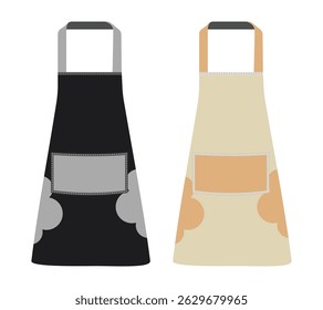 Conjunto de aventais preto e branco com design de nuvens e bolsos frontais isolados em branco
