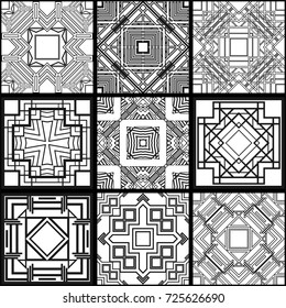 Set of black and white art deco ornamental backgrounds. Template for design. Vector illustration eps10