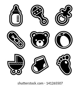 Set Of Black And White Baby Shower Icons.