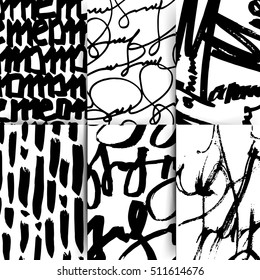 Satz von schwarz-weißem Hintergrund mit abstrakten Formen und Linien. Kalligraphie-Splash