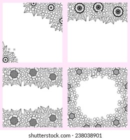 set of black and white backgrounds with flowers
