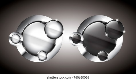 Set of black and white backgrounds with a silver decorative frame, with space for your text. Vector illustration.