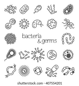 set of black and white bacteria icons