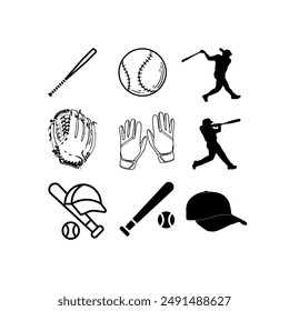 A set of black and white basebal logo elements