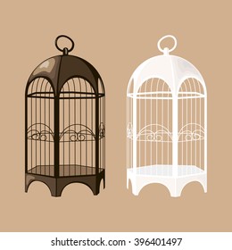 Set of black and white birdcages. Vector EPS10
