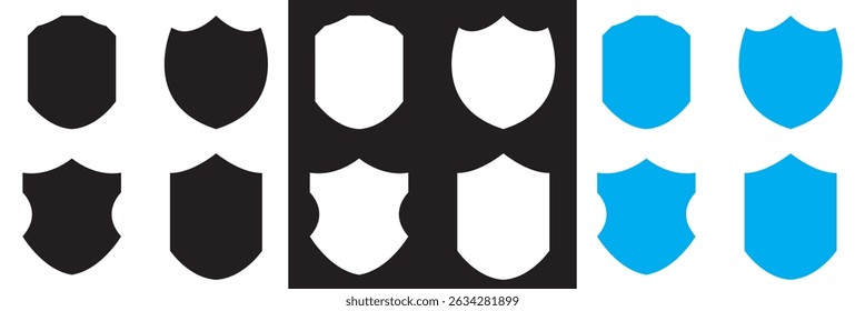 Set of black, white and blue shield icons. Vector for websites, mobile interfaces, presentations, banner, visual branding etc. Vector illustration. EPS 10