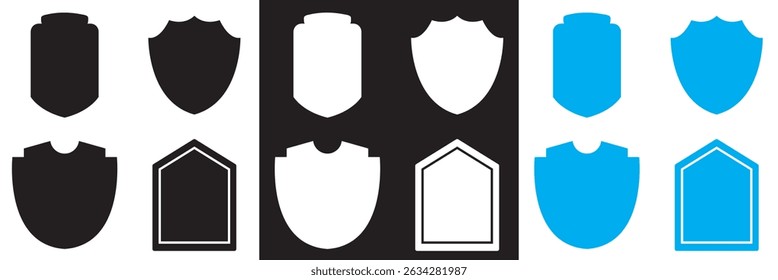 Conjunto de iconos de escudo negro, blanco y azul. Vector para Sitios web, interfaces móviles, presentaciones, Anuncio, imagen de marca, etc. Ilustración vectorial. EPS 10