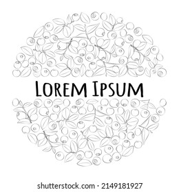 Eine Reihe schwarz-weißer Blaubeeren in einem Kreis mit einer Inschrift in der Mitte. Vektorgrafik