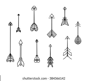 Set of black and white boho arrows. Vector elements for websites, invitations, scrapbooking and your design