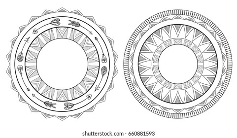 Set of black and white boho frames.Native pattern.  Vector element for your design