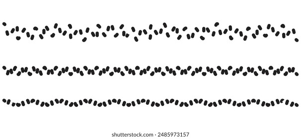 Set of black and white borders made of dots. Vector illustration, Set of black rope borders. Vector illustration isolated on white background.