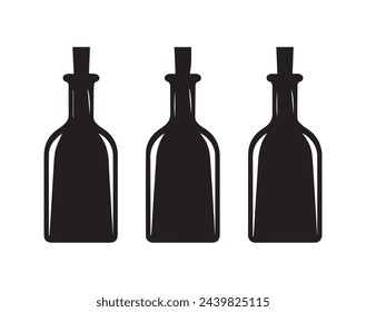 Set of black and white bottles silhouettes on white background. Vector illustration.