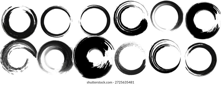 Set schwarz-weißer Pinselstrichkreise für künstlerisches Design